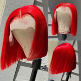Human Hair Wigs Lace Front Bob Wigs 13x1 Pre Plucked T Part Wigs for Black Women 150 Density Short Red Bob Wigs Natural Hairline 8inch