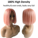 Colored Bob Wigs Human Hair Middle Part Brazilian Virgin Real Hair Wigs 180% Density None Lace Frontal Machine Made Wigs No Glue No Gel Human Hair Bob Wig Silky Straight Peach Pink 14 Inch