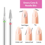 Tungsten Carbide Electric Nail Drill Bits Set for Acrylic Nails 3/32”, Emery Safety Professional Cuticle Diamond Bits for Manicure Efile, 7 Pieces Acrylic Gel Nail Kits Nail Art Salon Tools Home Use