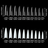 1000PCS Long Stiletto Nail Tips Acrylic Nails Artificial Half False Flake Nail Tips 10sizes with Clear Plastic Cases for Nail Salon Nail Shop Diy Nail Art Ballerina Nails (Clear+Natural)