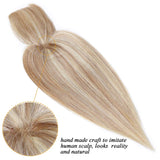 S-noilite Mono Base Topper Hair Piece Clip in Balayage Human Hair with Bangs for Women Top Crown Hair Extensions Clip in Toupee for Slight Hair Loss/Thinning Hair 14"(#18/613 Ash Blonde/Bleach Blonde)