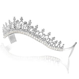 Rhinestone Crystal Bridal Wedding Pageant Princess Tiara Crown - Faux Pearls Silver Plating T163
