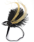 Anglacesmade Bridal 1920s Flapper Feather Headband Beaded Tassel Chain Feather Roaring 20s Headpiece Prom Party Festival Gatsby Hair Jewelry for Women and Girls