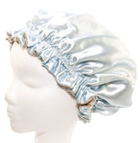 Large 22 Inches- LT BLUE Shower Cap and Hair Bonnet (2 in 1 Satin & Microfiber Waterproof/Water Repellent Fabric CAP)