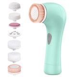 Facial Cleansing Brush, Waterproof Face Brush Skin Cleansing Scrub with 7 Heads, ETEREAUTY Spin Brush for Deep Cleansing Exfoliation, Facial Cleanser Brush for Massaging, Exfoliation,Peacock Green