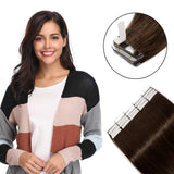 Tape in Hair Extensions Dark Brown 100% Remy Human Hair 12''-24'' Double Side Tape Seamless Skin Weft Rooted Tape on Natural Hair Extensions 20pcs Long Straight Silky 20 inch 50g