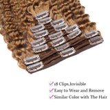 SEGO Afro Kinky Curly Clip in Human Hair Extensions Brazilian Virgin Hair Real Thick Double Weft Kinkys Curly Hair Clip Ins For African American Black Women 8Pcs/Set 115g 18inch #30 Light Auburn