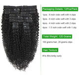 12 pcs Kinky Curly Clip ins Extensions Natural Hair Clip in Afro 3C 4A Curly Human Hair Extensions Black Remy Hair for Black Women 1b, Upgrade 120g/set, 25 clips YALI (20 inch, Kinky curly)