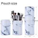 EMOCCI Makeup Brushes Holder Large Capacity Traveling Marble Make Up Brush Case Organizer Cosmetic Cup Cylinder Storage Box Bag Vegan Pu Leather Round(white)