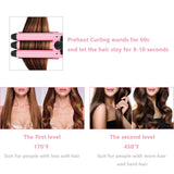 22mm (0.9") Crimper Hair Iron, Aima Beauty 3 Barrel Curling Iron Temperature Adjustable, Beach Hair Waver with LCD Temperature Display Dual Voltage, Pink