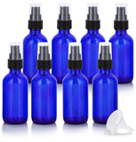 2 oz Cobalt Blue Glass Boston Round Treatment Pump Bottle (8 Pack) + Funnel