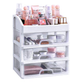 Makeup Organizer with 3 Drawers, Vanity Countertop Storage for Cosmetics, Brushes, Nail Lipstick and Jewelry (White)