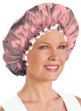 2 Pack Satin Bonnet Sleep Cap Jumbo Hair Bonnet Satin Cap for Curly or Frizzy Hair Protection - FREE Eyeglass Pouch by Juniper's Secret (Rose Pink)