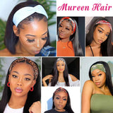 Straight Headband Wig Human Hair Wigs for Black Women Glueless None Lace Front Wigs Headband Half Wig Human Hair 10A Brazilian Virgin Hair Machine Made Headband Wig 150% Density 20 Inch