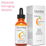 GloriSkin Organic Vitamin C Serum for Face + Vitamin E, Hyaluronic Acid, Jojoba Oil, and More. 1 fl. oz.