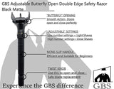 GBS Adjustable DE Butterfly Razor Stainless Steel Knurled Handle - Great for Beginners & Experience Shaver Who Want a More Aggressive Shave