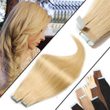 40pcs Thick Tape in Hair Extensions Human Hair 100g Tape in Remy Hair Bleach Blonde 18 inch for Women Seamless Rooted Tape ins Highlighted Long Straight Hair Invisible Double Sided Tape on #613