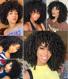 LIZZY Short Black Curly Afro Wig for Black Women Kinky Curly Wigs with Bangs Synthetic Heat Resistant Curly Wigs (Black)