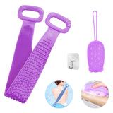 Silicone Back Scrubber for Shower, Updated Long Exfoliating Bath Body Brush, Easy to dry and Soft Massage Skin Bath Towel with Sponge Bubble Brush, Improves Skin's Health and Beauty (purple)