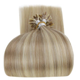 LaaVoo Blonde U Tip Hair Extensions Highlight Human Hair Hot Fusion Pre Bonded U Tips Fusion Hair Extensions Ash Blonde Highlight Light Blonde Keratin Utips Real Hair Extensions Straight 18”/50g/50s