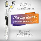 Solodent Toothbrush Soft, Silver, Charcoal & Gold Flossing Bristles (Pack of 8) Colors may vary