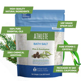 Athlete Bath Salt 32 Ounces Epsom Salt with Natural Lavender, Pine, Peppermint and Eucalyptus Essential Oils Plus Vitamin C in BPA Free Pouch with Easy Press-Lock Seal