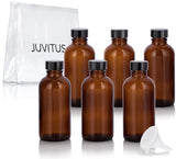 2 oz Amber Glass Boston Round Bottle with Black Phenolic Cone Lined Caps (6 Pack) + Travel Bag and Funnel