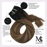 Moresoo 14 Inch Real Hair Extensions Clip in Human Hair Balayage Color Off Black #1B Fading to Brown #4 Mixed with Brown Remy Brazilian Hair Natural Hair Clip in Extensions 5pcs 70g