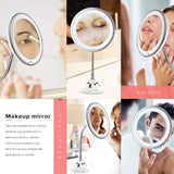 Givehooy Mirror 5X Magnifying Makeup Mirror with LED Light Vanity Mirror,Travel Home Bathroom for Wall Mount 360 Degree Swivel Adjust Flexible gooseneck Glue Pad Suction Cup Portable Cordless Mirror