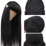 VRVOGUE 24 Inch Straight Brazilian Human Hair Wig with Bangs 130% Density None Lace Front Wigs Glueless Full Machine Made Virgin Human Hair Wigs with Bangs for Black Women Natural Color