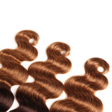 2 Tone Ombre Hair Body Wave 3 Bundles Brazilian Virgin Hair Body Weft Ombre Human Hair Bundles T4/30 Medium Brown/Medium Auburn for Black Woman (16 18 20, T4/30)