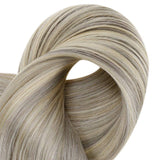 Fshine Clip in Hair Extensions Human Hair Double Weft Thick 100 Gram 18 Inch Natural Real Hair Clip on Individual 10 Pieces Full Head Balayage Clip ins Hair Gray Blonde Fading to Platinum Highlights