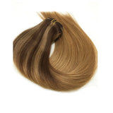 Clip in Hair Extensions Human Hair 18 inch Medium Brown with Honey Blonde Dip Dyed Ombre Balayage 120g Full Head Straight Soft Extension Clips on