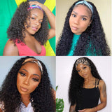 Kinky Curly Headband Wigs 100% Human Hair Glueless Brazilian Virgin Hair None Lace Front Wigs Full Machine Made Headband Wigs 130% Density for Natural Color（24inch）