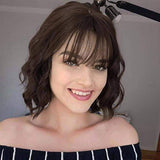 Stamped Glorious Curly Wavy Bob Wig with Bangs Brown Color Short Hair Shoulder Length Wigs for Women Synthetic Wig for Daily Party Use