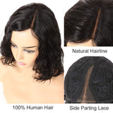 Molefi Wavy Wigs for Black Women Body Wave Human Hair Side Parting Wig Shoulder Length Natural Black Color Machine Made Regular Glueless Wig with Lace Part