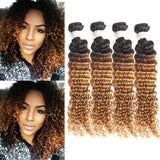 Brazilian Ombre Deep Wave Virgin Hair Weave 4 Bundles Wet and Wavy Brazilian Deep Curly Hair Bundles Ombre Human Hair Extensions Two Tone Color T1B/30(16 16 18 18)
