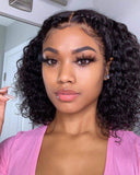 13x4 Curly Bob Wig Lace Front Human Hair Wigs Middle Part Human Lace Glueless Curly Wigs with Baby Hair Pre-Plucked for Women 150% Density (12 inches)