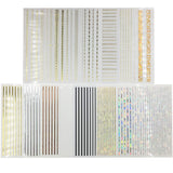 JAKSSO 12 Sheets 3D Metallic Nail Stickers for Women Gold Silver Nail Decals Chains Stripe Lines Adhesive Nail Art Stickers for Acrylic Nails Manicure DIY and Nail Salon