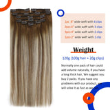 VeSunny Blonde Ombre Brown Clip in Hair Extensions Real Human Hair Double Weft Hair Extensions Silky Straight Natural Remy Hair Soft 14 Inch 7PCS 120 Grams