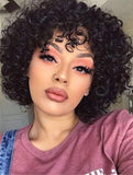 Short Curly Wig with Bangs for Black Women Afro Short Wig Big Bouncy Fluffy Kinky Curly Wig Heat Resist Soft Synthetic Short Curly Afro Wig Black Color