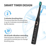 Electric Toothbrush for Adults with Powerful Sonic Cleaning - Whitening Toothbrushes with Smart Timer, 5 Modes, 8 Brush Heads & A Travel Case, Dentist Recommended Rechargeable Sonic Toothbrushes Black