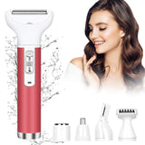 Hair Remover for Women, Painless 5 in 1 Waterproof Lady Electric Shaver USB Rechargeable, Womens Facial Shaver for Bikini,Nose Hair,Eyebrow,Arm,Leg Facial Hair Remover (Pink)