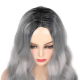 Sallcks Womens Ombre Gray Wig Long Curly Wavy Wigs Middle Parting Synthetic Heat Resistant Fiber Hair Replacement Wig for Daily Party Halloween Cosplay