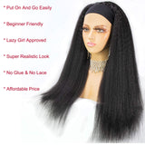 Kinky Straight Headband Wigs Italian Yaki Human Hair Wig for Black Women Easy to Wear Wig with Black Headband 150 Density #NC 18inches