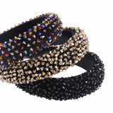 Padded Rhinestone Headbands for Women Girls Wide Velvet Bejewelled Hairbands Sparkly crystal Beaded Embellished Headband Wedding party Hair Accessories (gold)