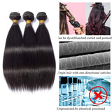 Brazilian Straight Hair Bundles Remy Hair Weave, Brazilian Virgin Hair 3 Straight Human Hair Bundles (10 12 14, Natural Black)