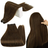 RUNATURE Weft in Hair Extensions Human Hair Chocolate Brown Human Hair Bundles 14inches Hair Weft Extensions Real Human Hair100g