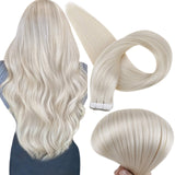 Full Shine Human Hair Extensions 16 Inch Invisible Skin Weft Double Sided Tapes Color 1000 Ice White Blonde Comfortable Silky Straight Hair Extensions Brazilian Glue on Human Hair 50 Grams 20 Pcs