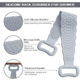 Silicone Back Scrubber for Shower, Lengthen & Soft Back Washer, Bath Body Brush with Handles for Deep Cleaning, Exfoliating and Massaging (Gray, 30-Inch)